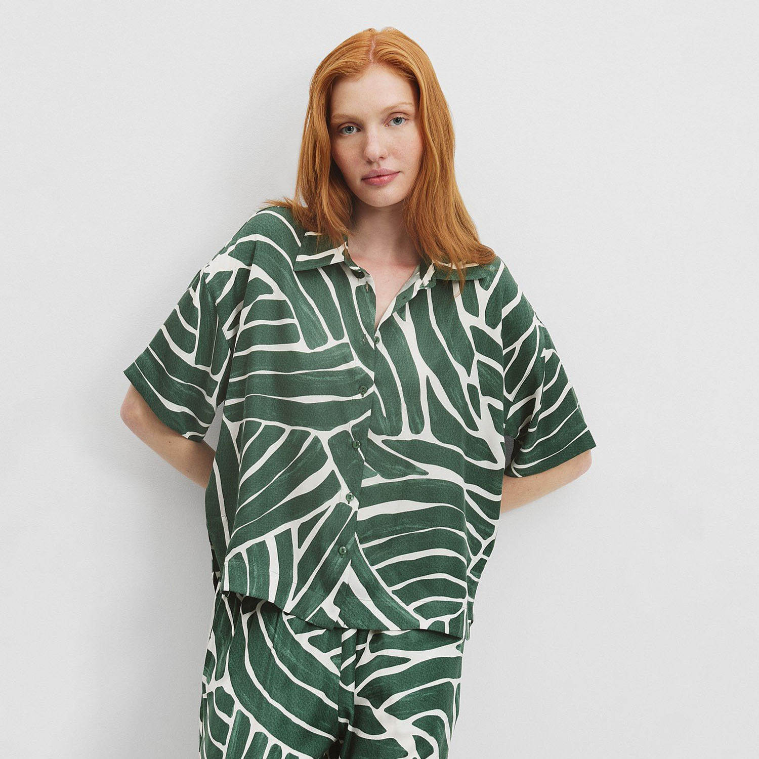 超柔铜氨丝 翻领宽松款高档垂感手绘印花 Oversize短袖衬衫有大码