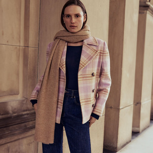 双排扣海军外套毛呢外套短大衣有大码 意产羊毛呢 复古格纹经典