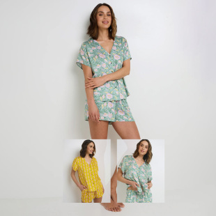 2色有大码 夏季 居家服 短裤 柔软轻薄粘纤梭织 印花短袖