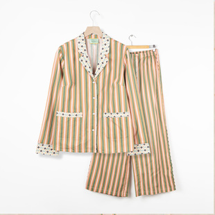 条纹印花艺术家合作款花纹全棉家居服睡衣套装