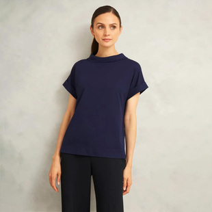 有大码 翻领简约纯色通勤冰感T恤 柔软粘纤宽松落肩袖