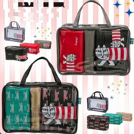 日系卡通猫咪印花收纳包便携手提包大容量收纳袋行李袋衣物整理袋