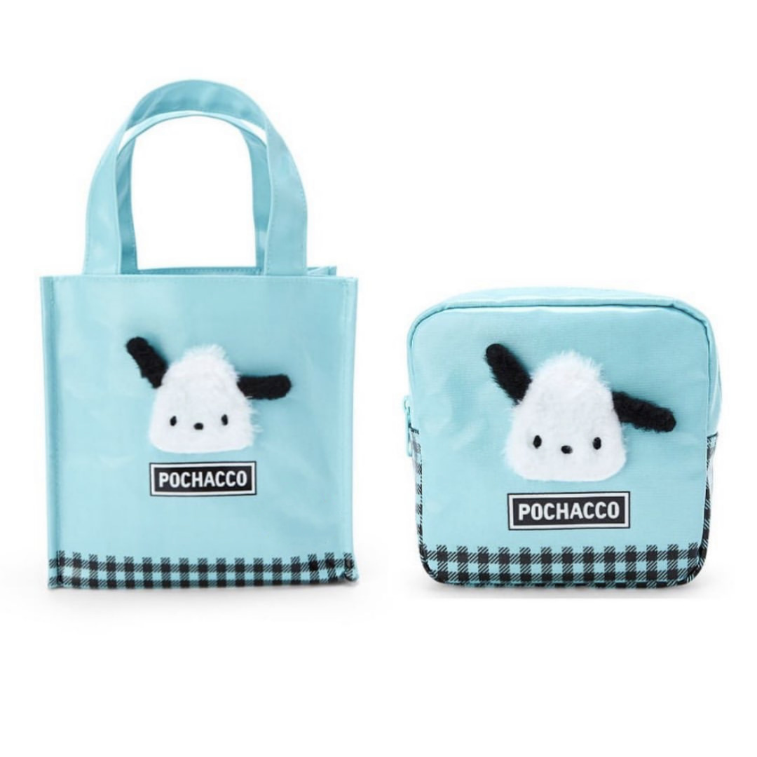 手提包化妆包黑白格公仔收纳包