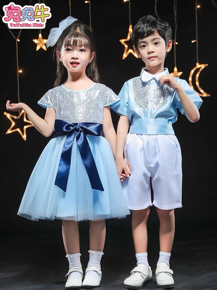 六一儿童合唱演出服男童女童亮片蓬蓬裙幼儿园毕业照朗诵表演服装