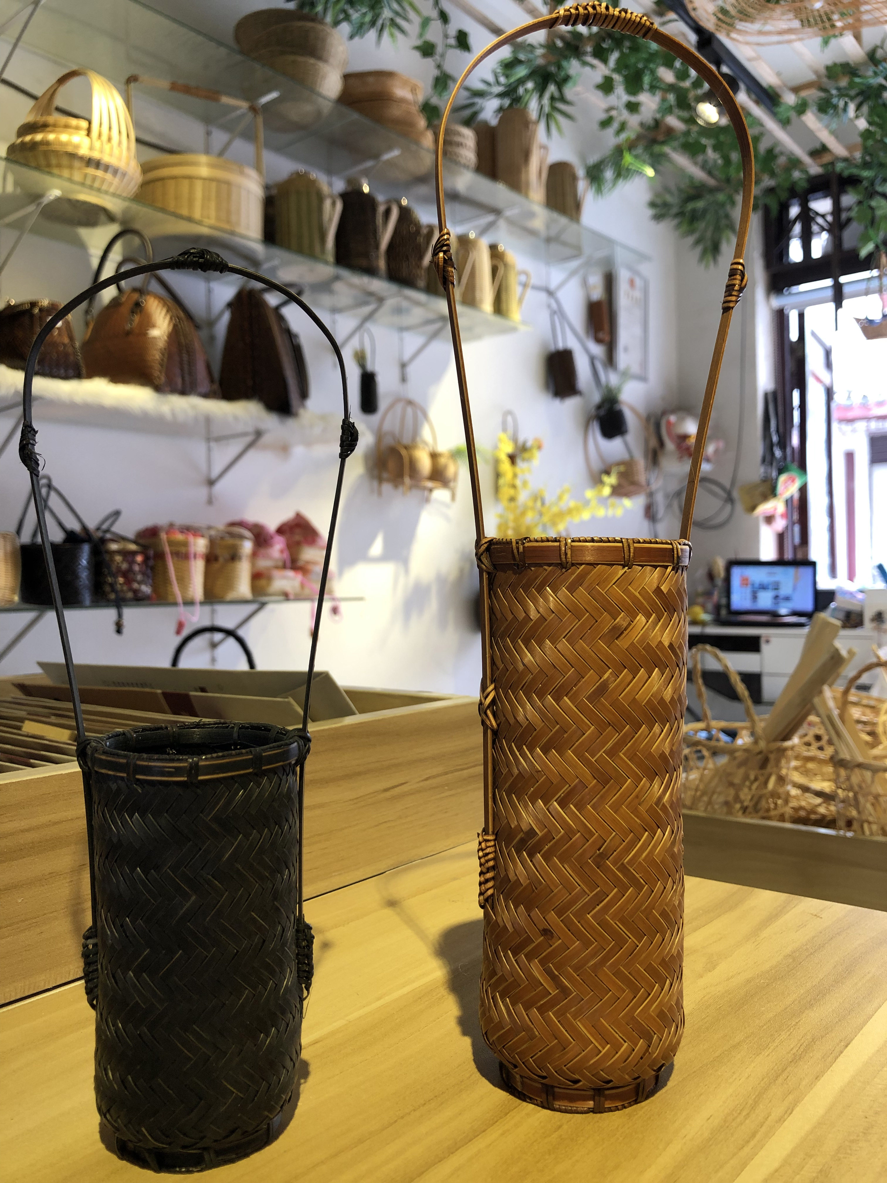 手工编织小花篮摆件竹编花瓶花器禅意中式日式插花器皿客厅花艺篮