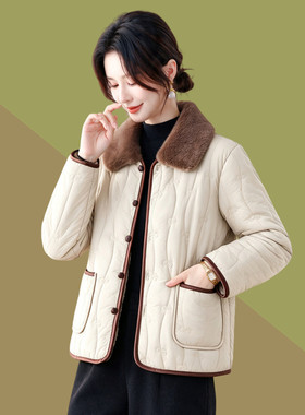 妈妈装冬季毛领加绒保暖棉袄棉服