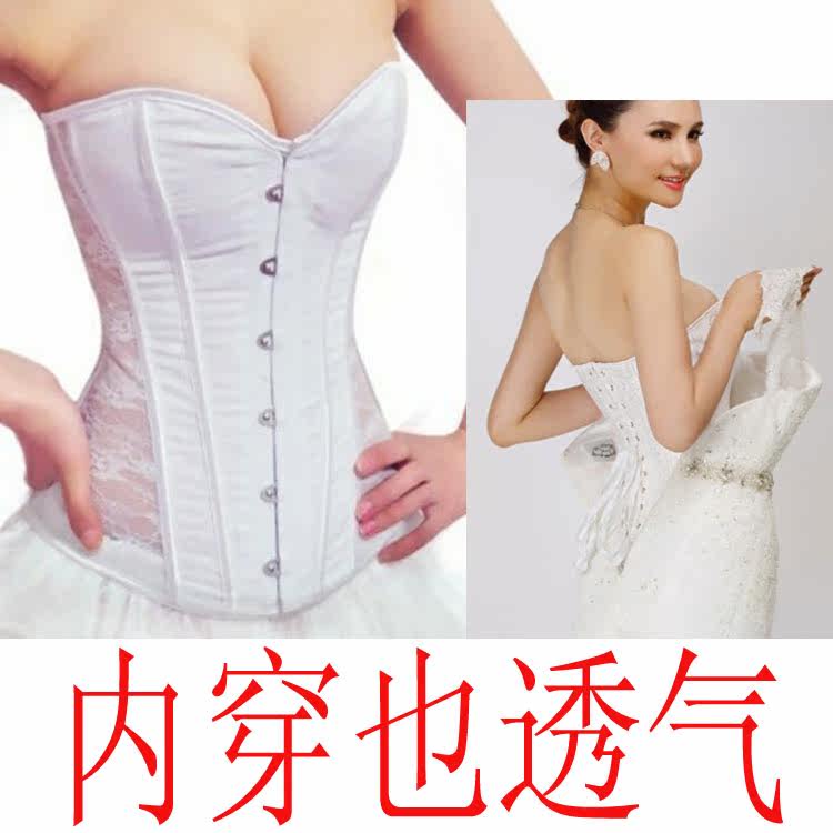 金秋十月拼接薄款宫廷塑身衣收腹束腰无肩带新娘婚纱内衣显瘦马甲