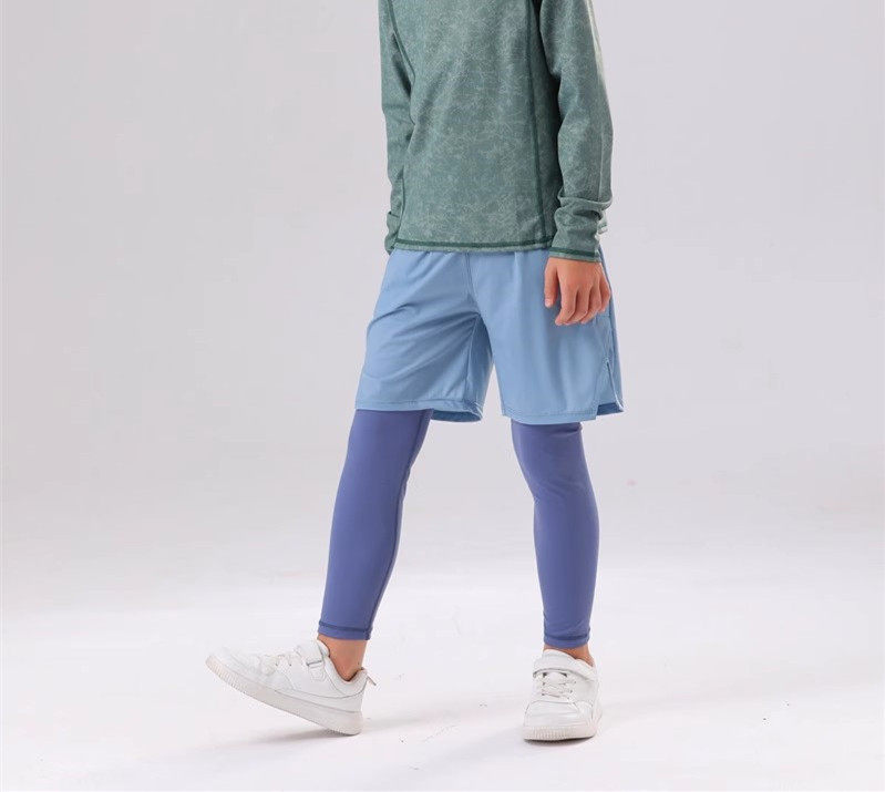 新品男孩儿童运动假两件瑜伽裤户外速干运动跑步健身长裤