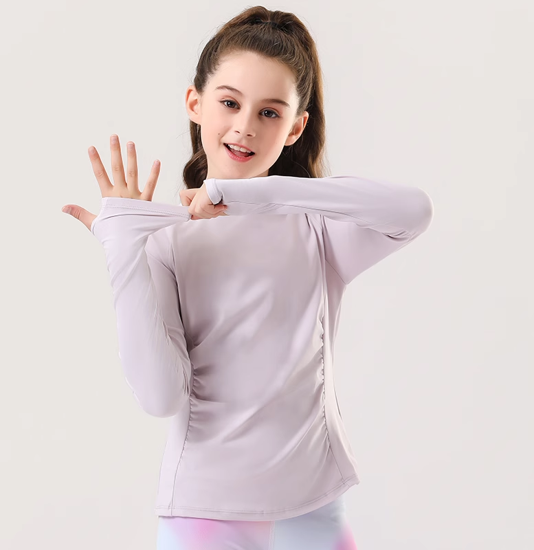 新款大中小女孩儿童长袖恤运动健身瑜伽服套装锦纶跑步速干长裤