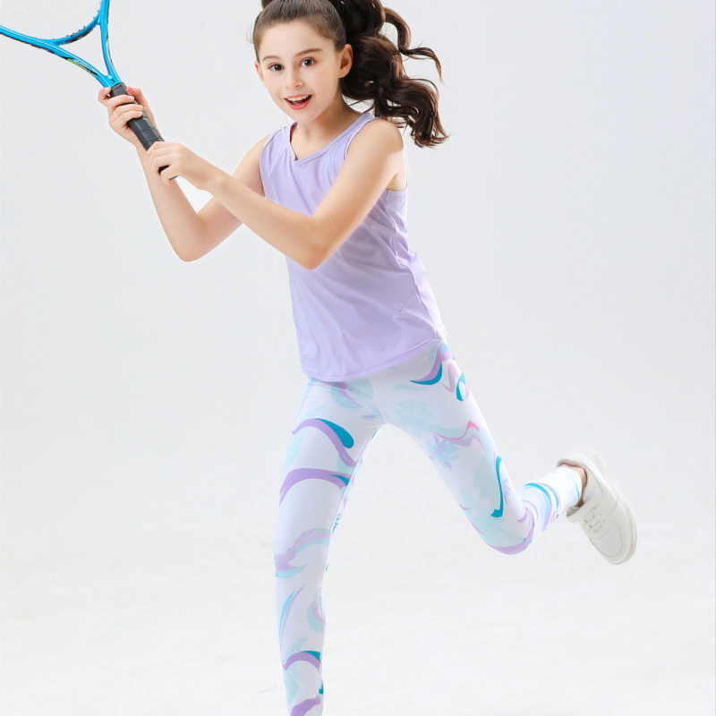 夏季薄大中小女孩儿童长款背心学生运动衣健身裤瑜伽服套装打网球