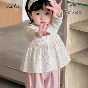 婴幼儿洋气夏装 女宝宝碎花吊带娃娃衫 套装 夏季 A类两件套2026新款
