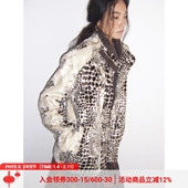 物理少年「暮色圣歌」豹纹短毛皮扣光泽感合肩立领短款 休闲夹克