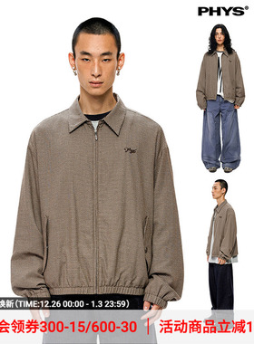 物理少年「格纹律动」意大利进口面料格纹刺绣短款哈灵顿夹克外套