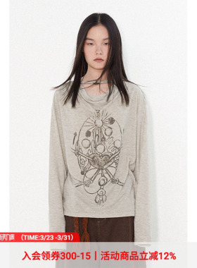 物理少年「感官系统」荡领圆环设计米灰色优雅亲肤百搭长袖T恤