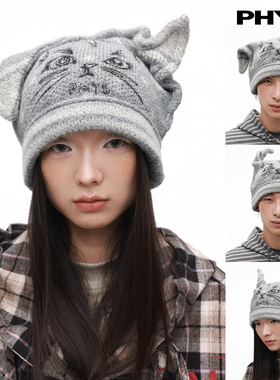 物理少年「喵喵帽」耳朵可随意调节金米绒亲肤猫咪波点尖耳毛织帽