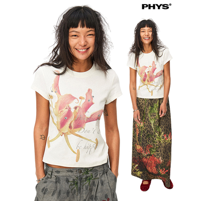 物理少年朋克水仙花卉紧身T恤