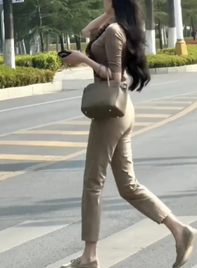 网红老钱风直筒小脚西裤女夏薄款新款小个子九分休闲裤子通勤修身
