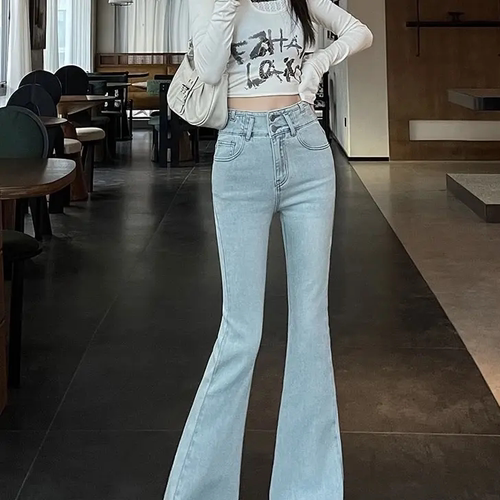 高腰显瘦弹力微喇九分牛仔裤女