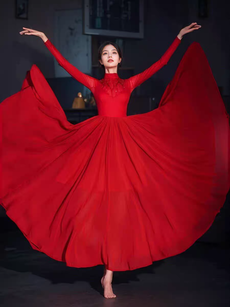 大裙摆如愿演出服女美丽中国舞蹈服装连衣裙女现代舞古典长裙万疆