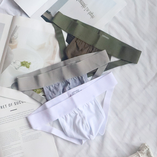 钜惠男士 纯棉双丁弹力提臀镂空纯色低腰透气免脱个性 裤 头 丁字内裤