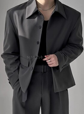 魔吉达韩国男装轻奢百货级春季复古单排扣轻奢翻领夹克外套JK4001