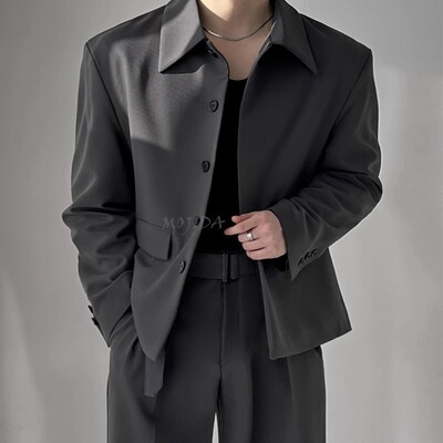 魔吉达韩国男装轻奢百货级春季复古单排扣轻奢翻领夹克外套JK4001