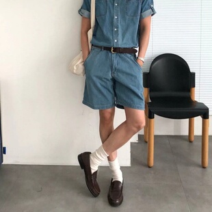 韩国代购东大门男装水洗宽松休闲牛仔短裤显瘦清爽夏装度假PT4403