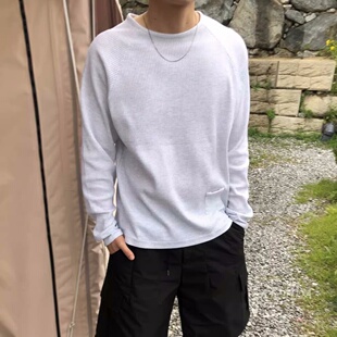 针织亨利领长袖 早秋cleanfit坑条纹理薄款 T恤TS5064 代购 韩国男装