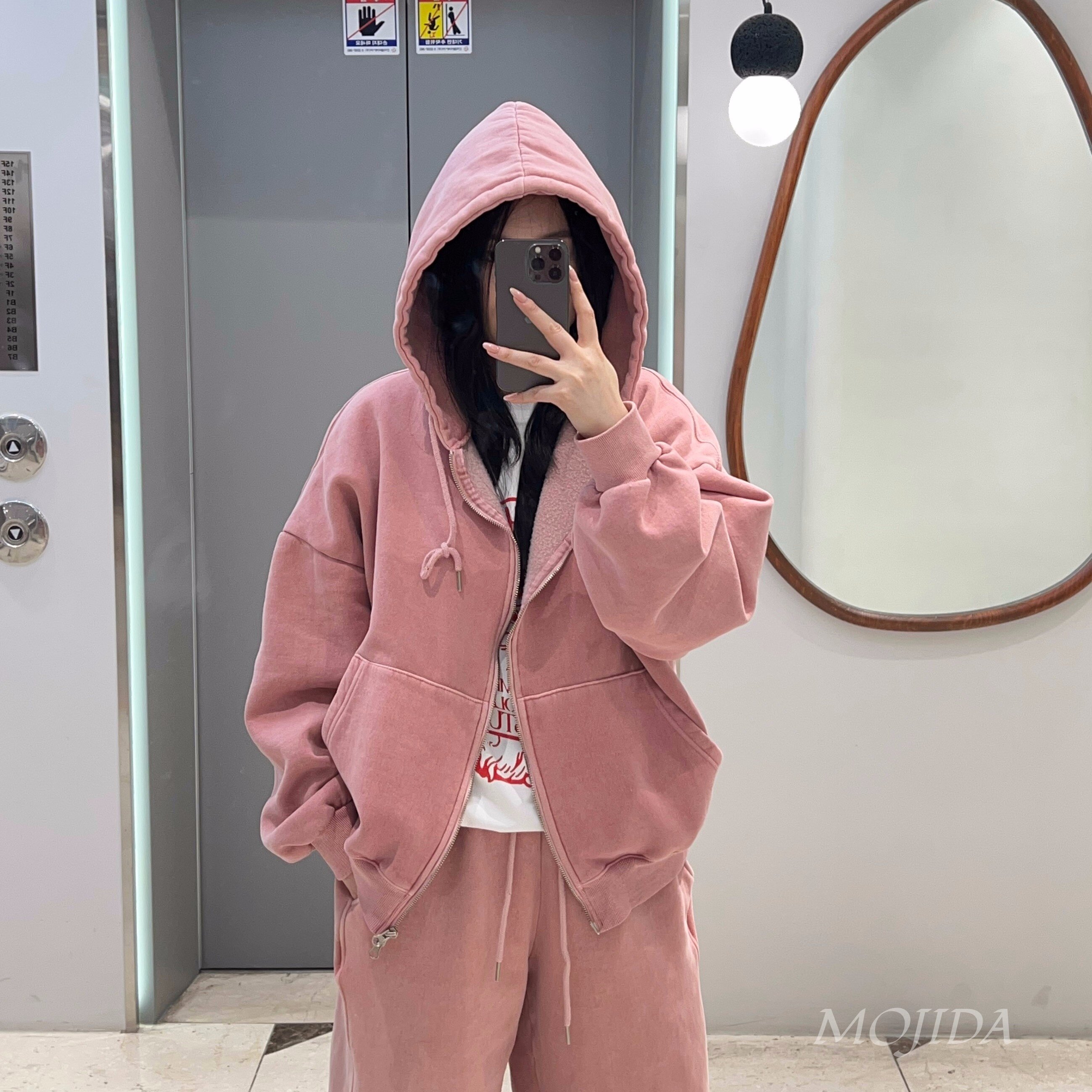 韩国代购男女款and磨毛抓绒水洗减龄重磅宽松连帽卫衣外套-JK4733