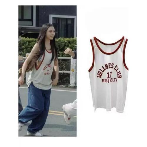 韩国代购男装东大门newjeans姜海粼宽松撞色印花背心夏男女TS5864