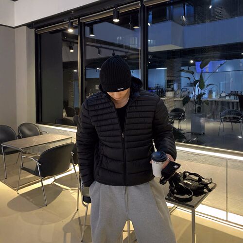 韩国东大门男装代购LEPEL冬款压线排骨纹高品连帽棉服外套-JK4667