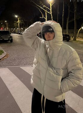 韩国代购东大门男装轻量连帽立体交错感绗缝宽松羽绒服外套JK5391