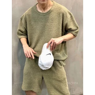 韩国代购东大门男装毛巾绒感套装上衣短袖T恤薄款亲肤短裤-TS5799