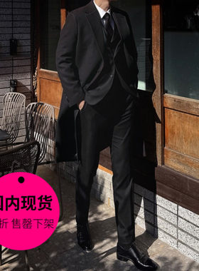 【特价现货】韩国东大门男士中长款单排扣商务修身毛呢大衣JK3775