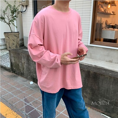 韩国东大门代购男女美式复古街头复古长袖T恤痞帅打底上衣-TS5072