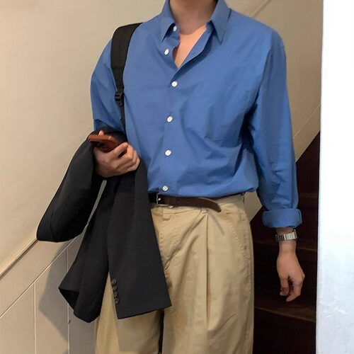 韩国东大门代购ROA高品防晒精梳棉长袖衬衫休闲宽松衬衣男SH2412