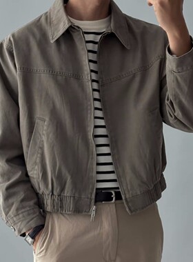 韩国代购男装春季短款工装夹克立体线剪裁复古质感轻熟外套JK5004