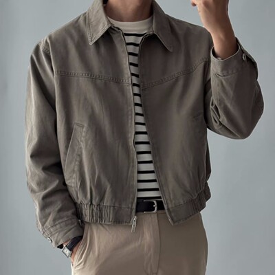 韩国代购男装春季短款工装夹克立体线剪裁复古质感轻熟外套JK5004