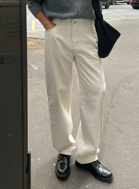 水洗直筒宽松休闲白色牛仔长裤男