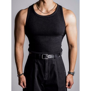 韩国代购男装重工弹力罗纹修身运动背心显壮肌理感无袖T恤TS5222