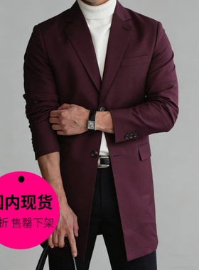 【特价现货】韩国男装高品中长款商务外套男士简约休闲风衣-G07BB
