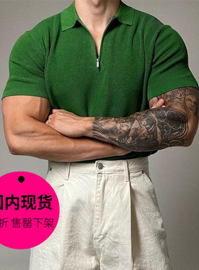 【特价现货】韩国东大门男装拉链翻领短袖针织T恤POLO衫男-TS2465