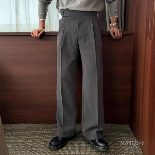 韩国男装代购DEEF高档意式那不勒斯双纽扣层次掐褶休闲西裤PT3698