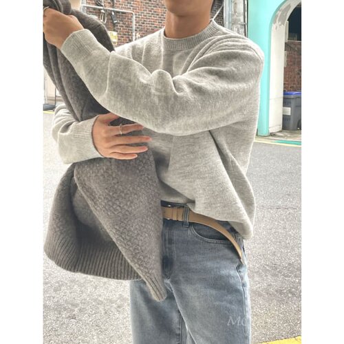 韩国代购男装东大门针织衫圆领廓形简约纯色套头时尚毛衣秋CD2494