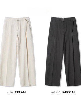 魔吉达韩国代购男装DOT重工腰带轻薄棉掐褶阔腿直筒休闲裤-PT3320