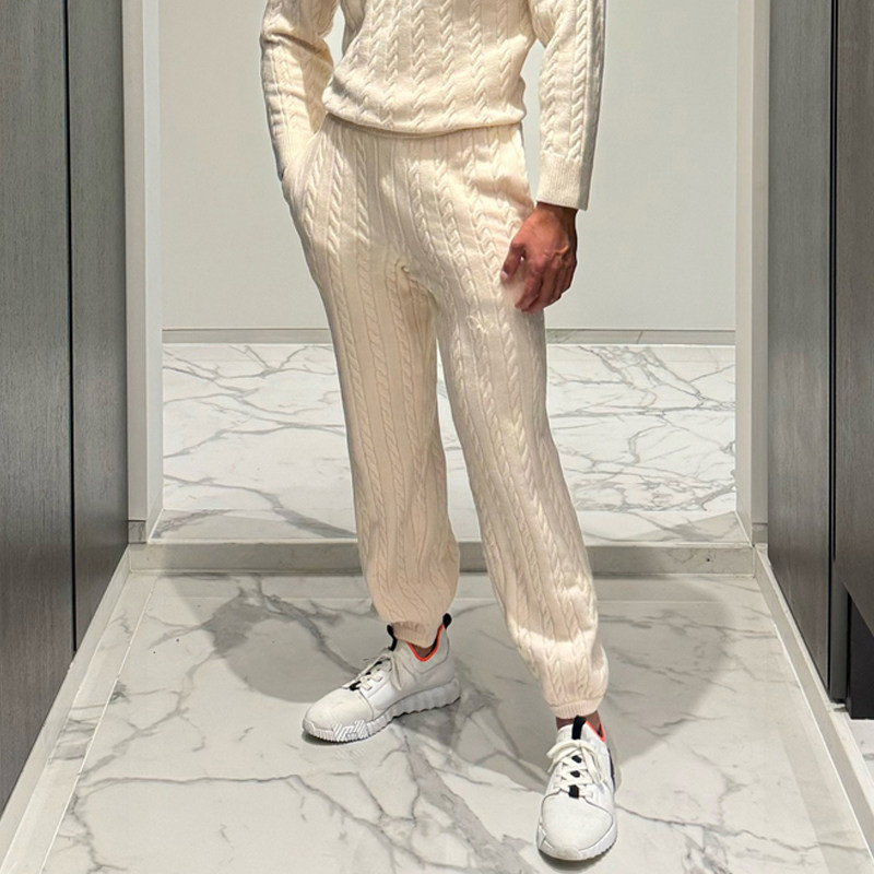 魔吉达韩国男装秋冬羊毛混纺麻花针织九分裤运动裤休闲裤男PT2561