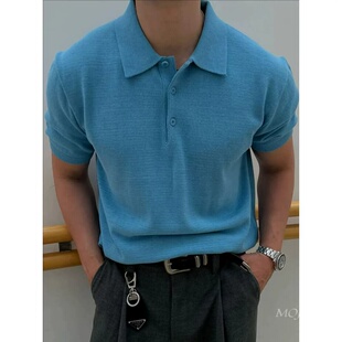 韩国东大门代购AVEC夏季高品翻领半系扣气质短袖针织POLO衫TS6079