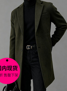 【特价现货】韩国东大门男装毛呢外套男单排中长款羊毛大衣-11203