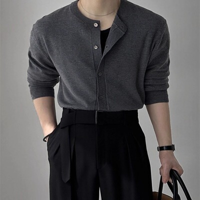 韩国东大门代购GC家高档秋气质百搭轻熟圆领针织开衫男外套CD1723