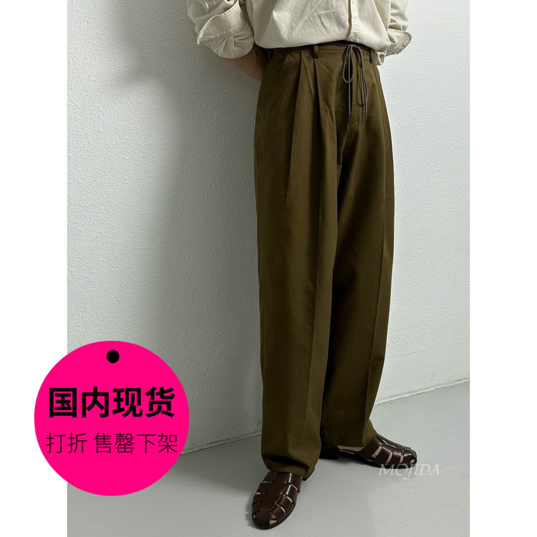 【特价现货】韩国男装春秋款棉质高腰褶皱阔腿直筒休闲长裤PT1998